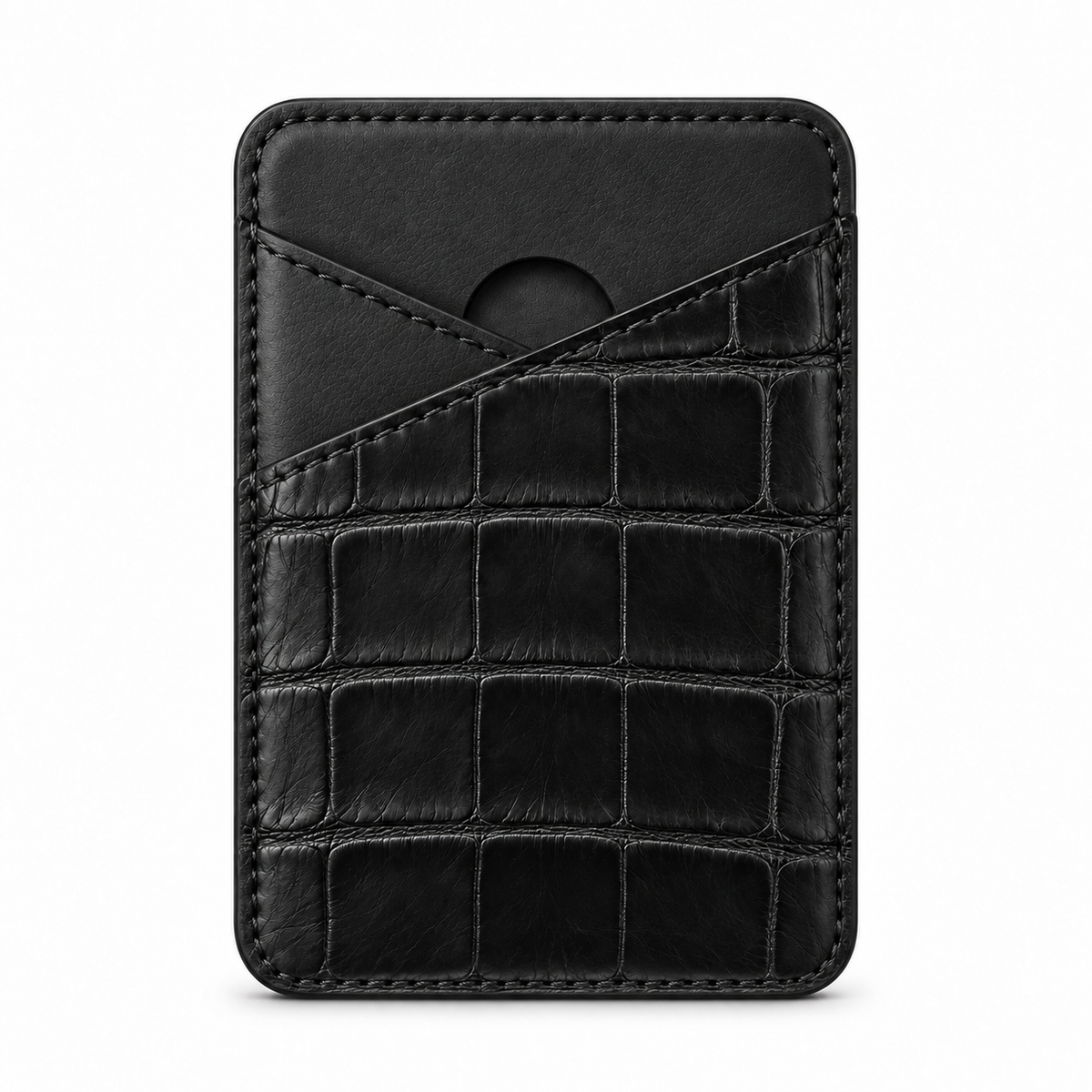 CLAN MagSafe Cross Pocket card holder — alligator and matching smooth calfskin — Black — front