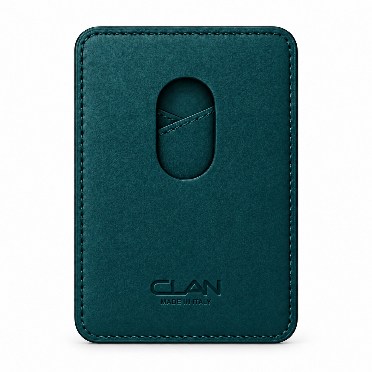 CLAN MagSafe Cross Pocket card holder — alligator and matching smooth calfskin — Dark Petrol Green — back