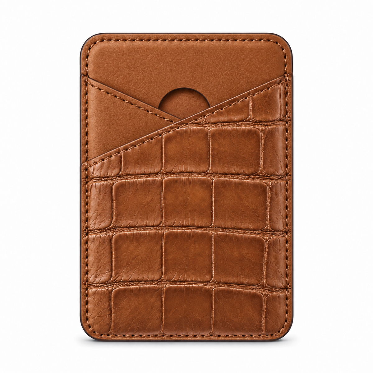 CLAN MagSafe Cross Pocket card holder — alligator and matching smooth calfskin — Light Brown — front