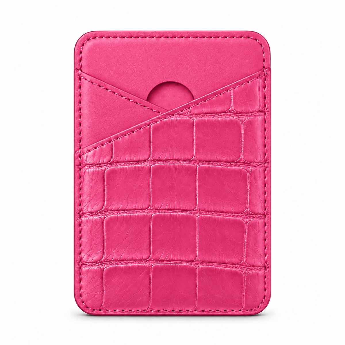 CLAN MagSafe Cross Pocket card holder — alligator and matching smooth calfskin — Pink — front