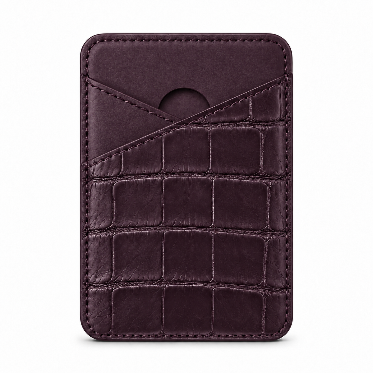 CLAN MagSafe Cross Pocket card holder — alligator and matching smooth calfskin — Purple — front