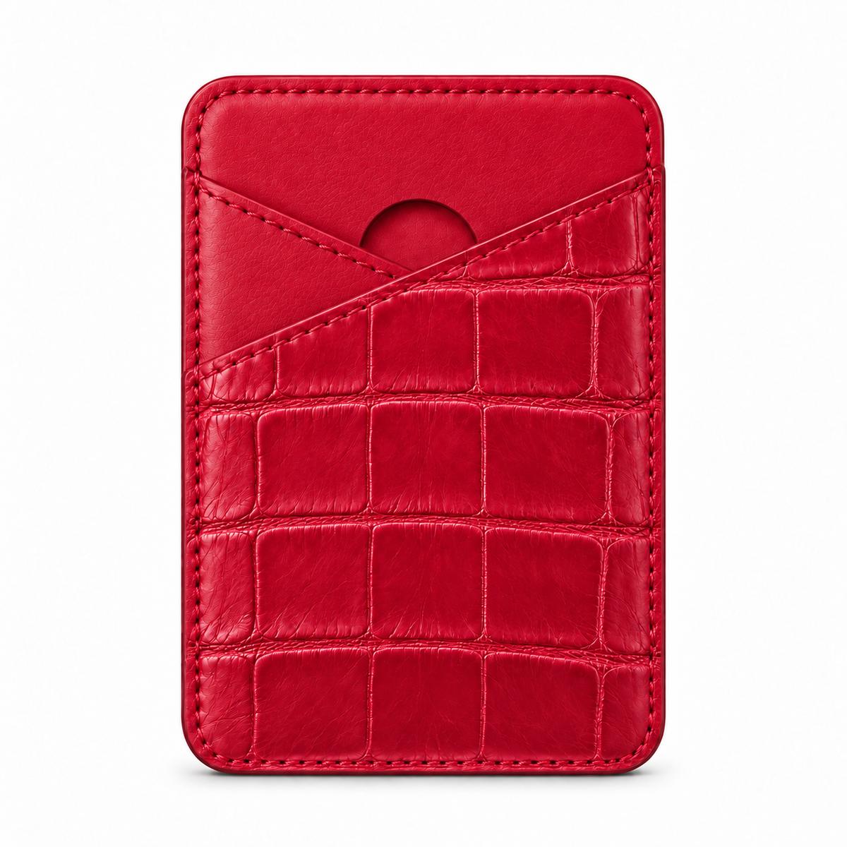 CLAN MagSafe Cross Pocket card holder — alligator and matching smooth calfskin — Red — front