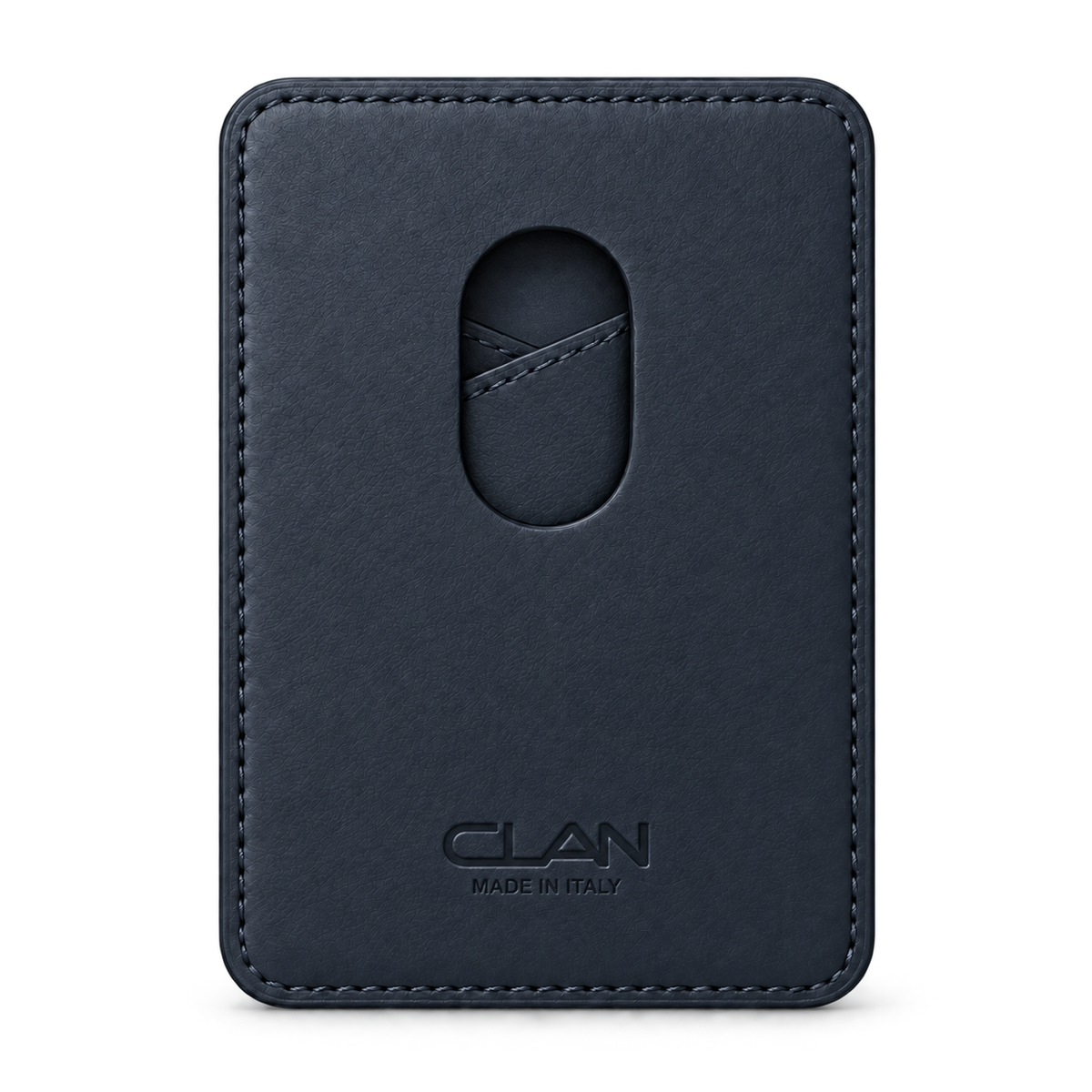 CLAN MagSafe Cross Pocket card holder — smooth calfskin — Blue — back