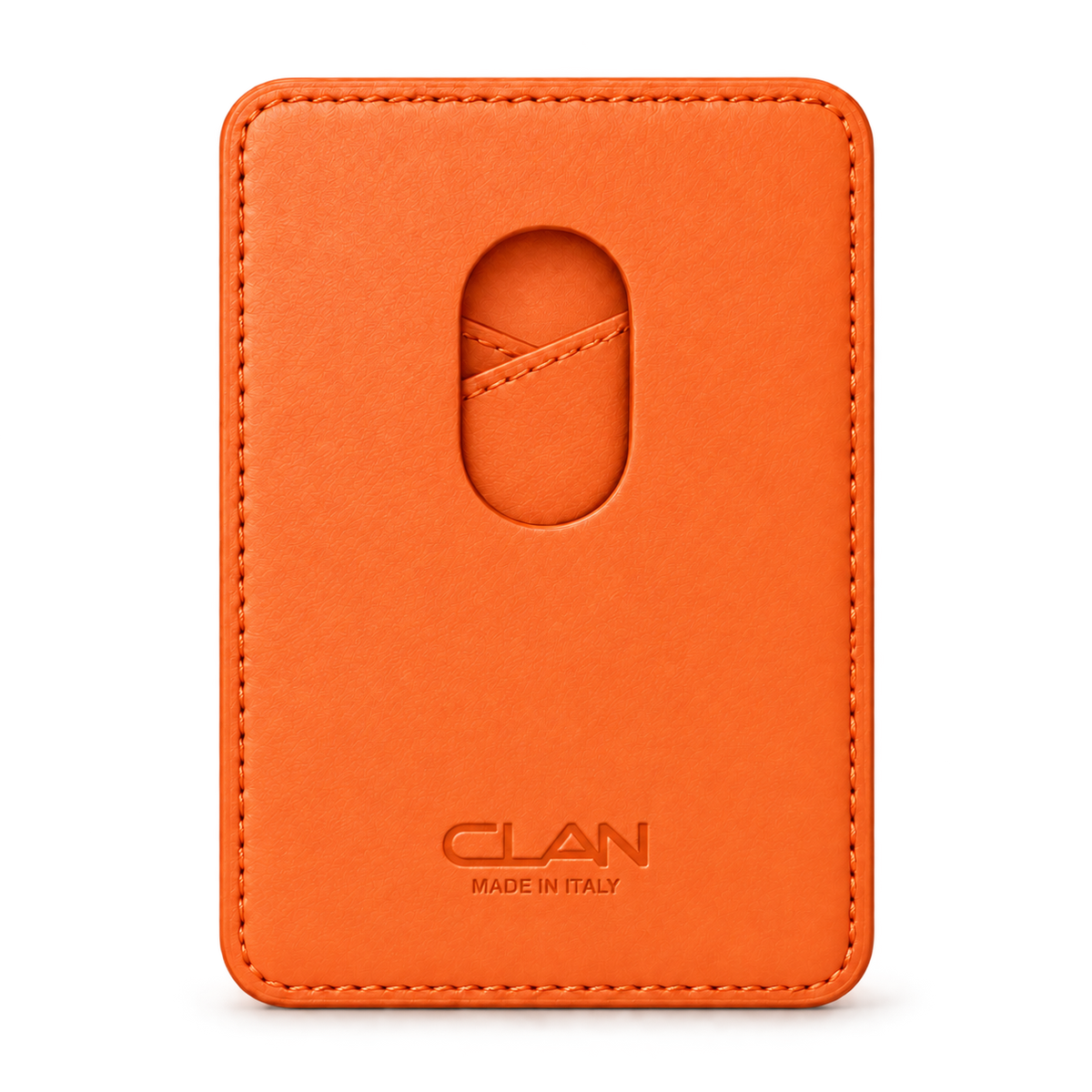 CLAN MagSafe Cross Pocket card holder — smooth calfskin — Orange — back