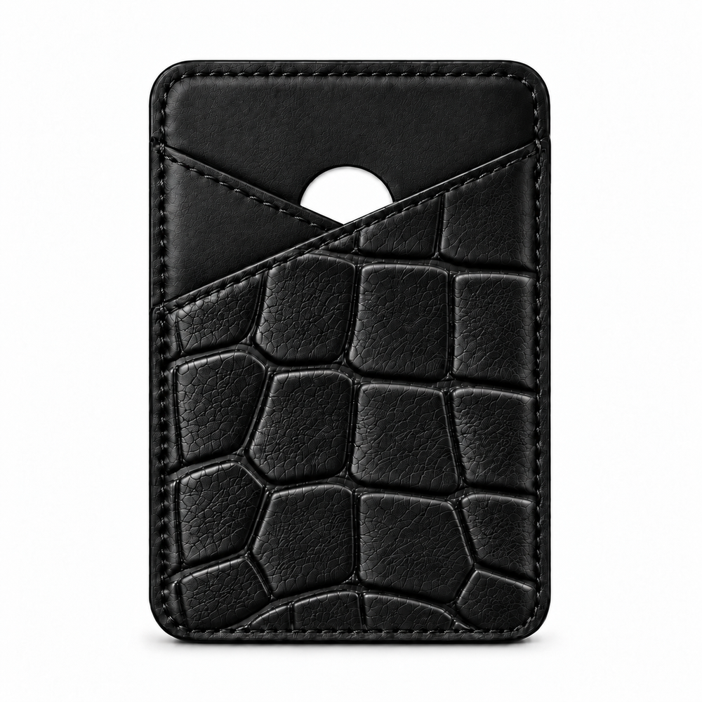 MagSafe Card Holder — Cross Pocket — Crocodile Embossed Calfskin — Black