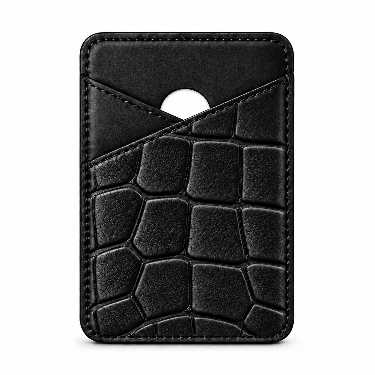 MagSafe Card Holder — Cross Pocket — Crocodile Embossed Calfskin — Black