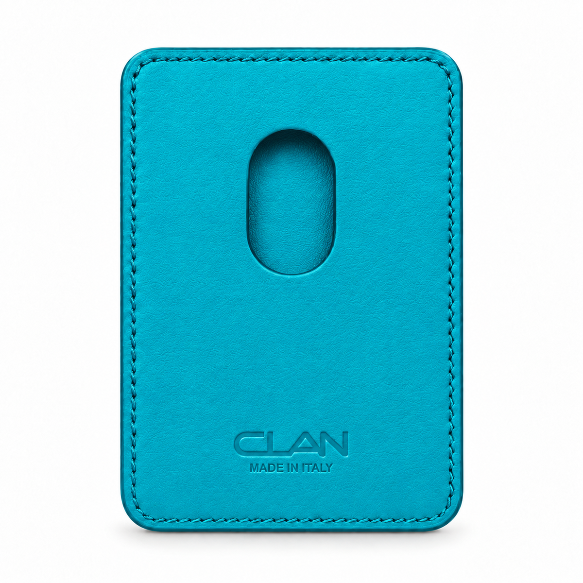 CLAN MagSafe Double Pocket card holder — alligator and matching smooth calfskin — Aqua Blue — back