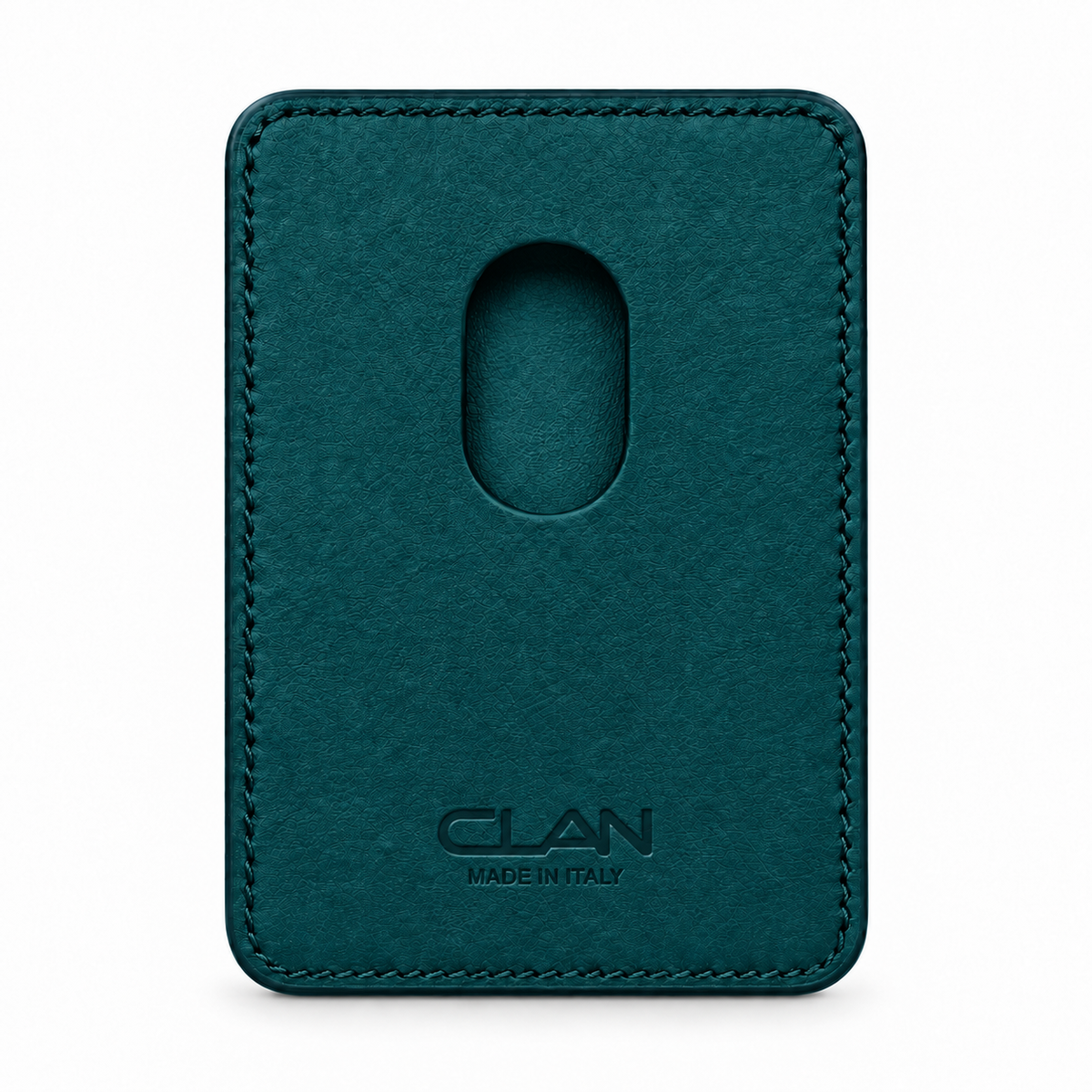 CLAN MagSafe Double Pocket card holder — alligator and matching smooth calfskin — Dark Petrol Green — back