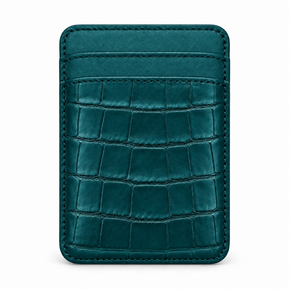 MagSafe Card Holder — Double Pocket — Alligator — Dark Petrol Green