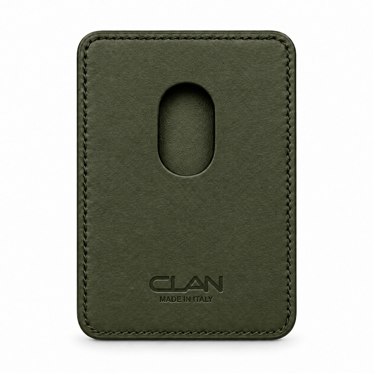 CLAN MagSafe Double Pocket card holder — alligator and matching smooth calfskin — Military Green — back