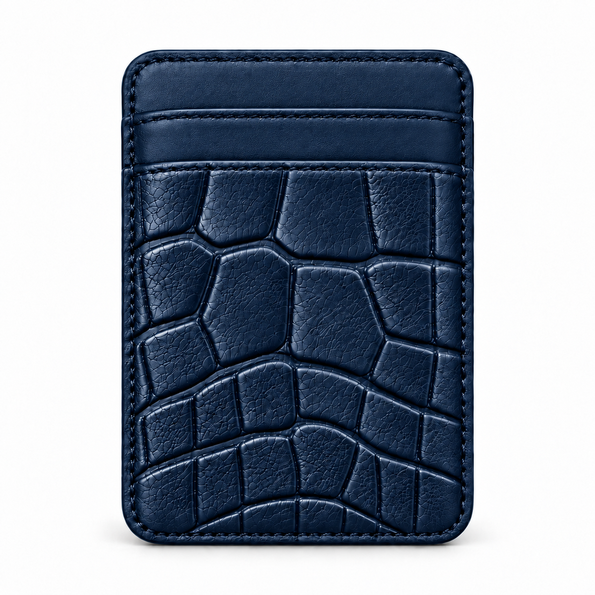 MagSafe Card Holder — Double Pocket — Crocodile Embossed Calfskin — Blue