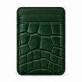 MagSafe Card Holder — Double Pocket — Crocodile Embossed Calfskin — Dark Green