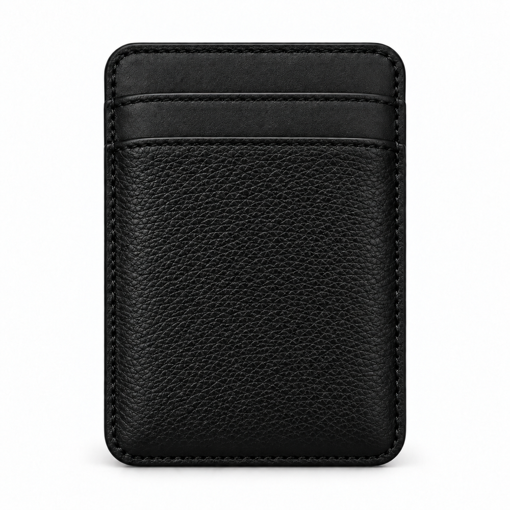 MagSafe-Kartenetuis — Double Pocket — Genarbtes Kalbsleder — Schwarz