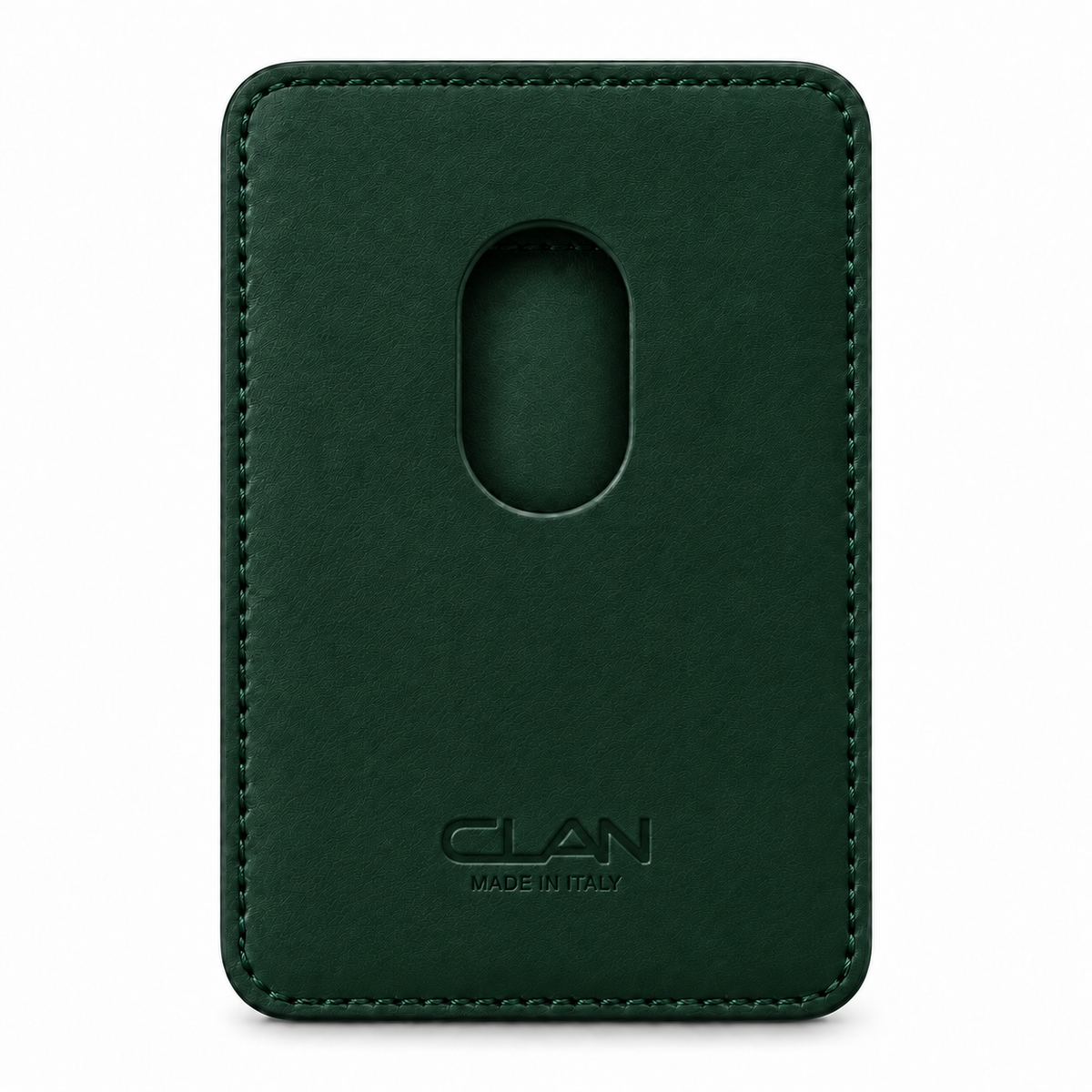 CLAN MagSafe Single Pocket card holder — alligator and matching smooth calfskin — Dark Green — back
