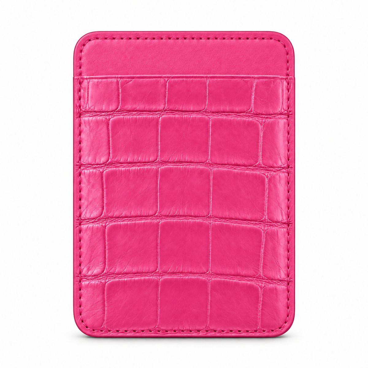 CLAN MagSafe Single Pocket card holder — alligator and matching smooth calfskin — Pink — front