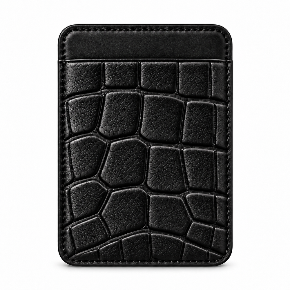 MagSafe Card Holder — Single Pocket — Crocodile Embossed Calfskin — Black