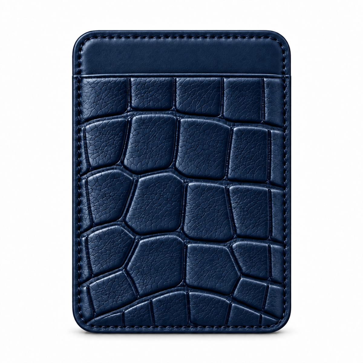 MagSafe Card Holder — Single Pocket — Crocodile Embossed Calfskin — Blue