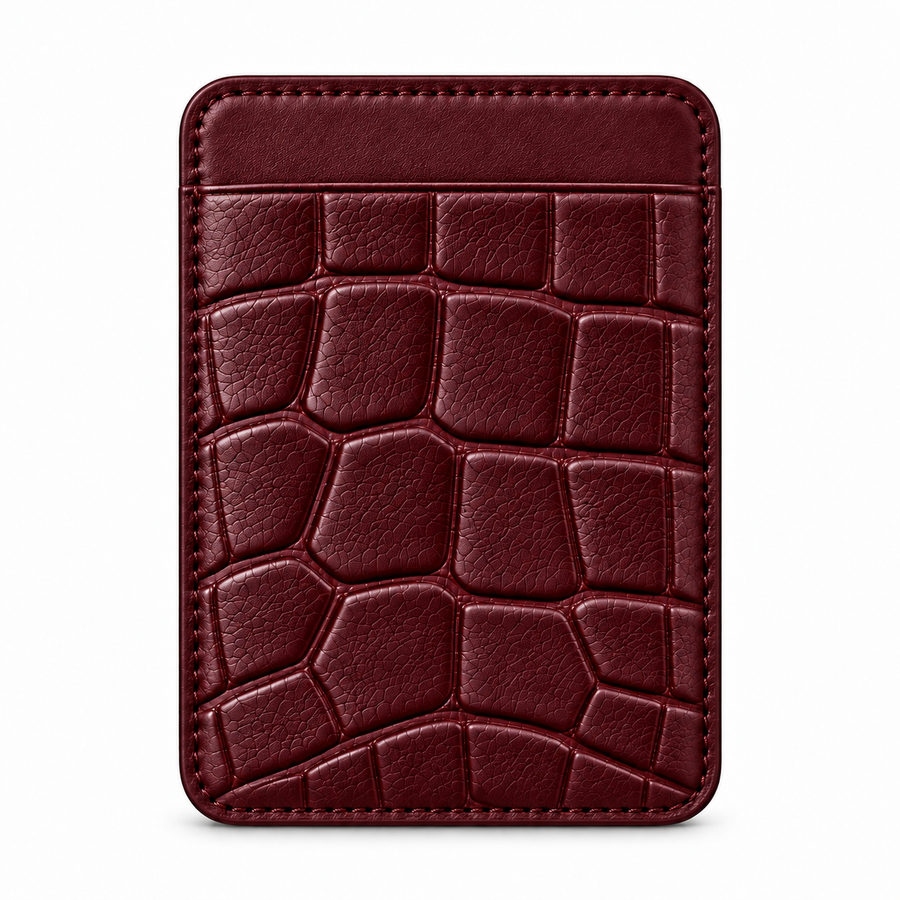 MagSafe Card Holder — Single Pocket — Crocodile Embossed Calfskin — Burgundy