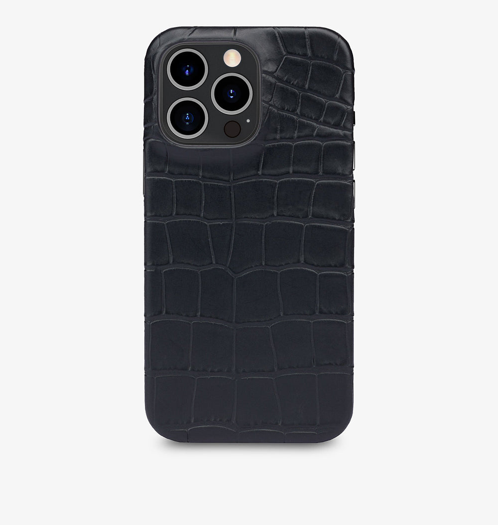 iPhone 13 Pro Max — Cuir de veau embossé crocodile — Noir
