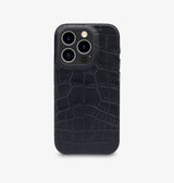 iPhone 14 — Vitello stampato coccodrillo — Nero — Visualizza immagine 1