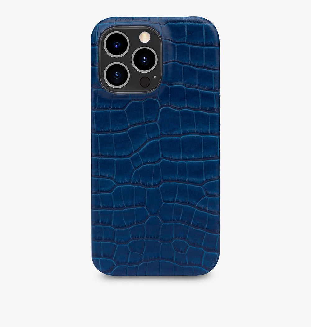 iPhone 14 Pro Max — Cuir de veau embossé crocodile — Bleu