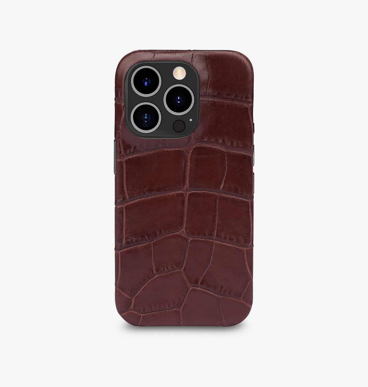 iPhone 14 — Vitello stampato coccodrillo — Marrone Lucido — Visualizza immagine 1