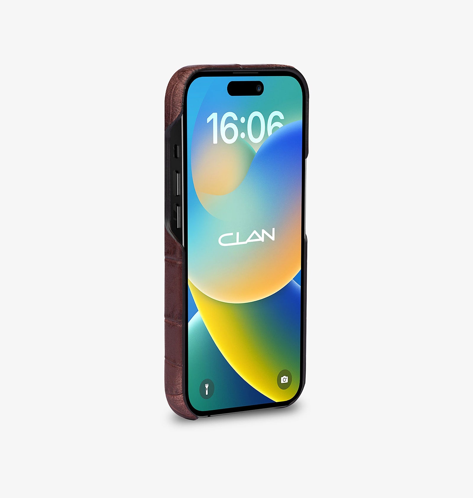 iPhone 14 — Vitello stampato coccodrillo — Marrone Lucido — Visualizza immagine 3