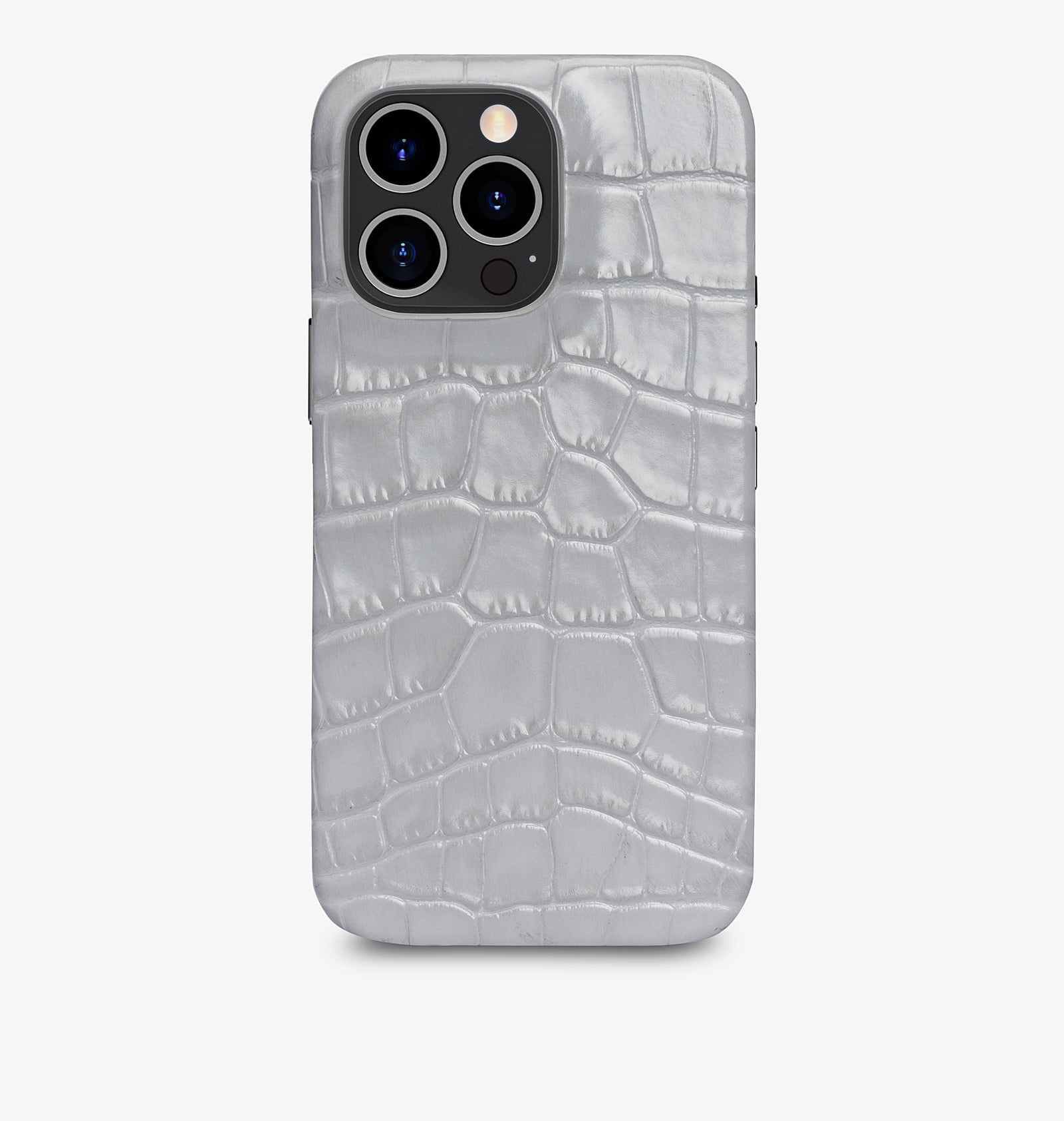 iPhone 14 Pro Max — Veau embossé crocodile — Glossy Grey — Voir l’image 1