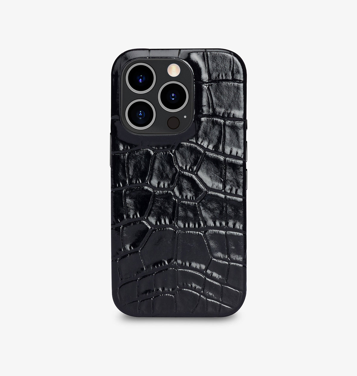 iPhone 14 — Vitello stampato coccodrillo — Nero — Visualizza immagine 1