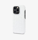 iPhone 14 — Crocodile-embossed calfskin — Glossy White — View image 2