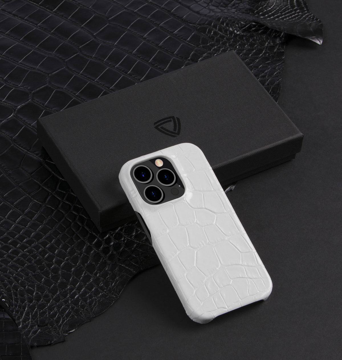 iPhone 14 Pro — Vitello stampato coccodrillo — Bianco lucido — Visualizza immagine 5