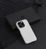 iPhone 14 — Crocodile-embossed calfskin — Glossy White — View image 5